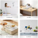 4 Packs Storage Bins with Bamboo Lids - Plastic Storage Containers with Lids Stackable Storage Box：Storages Baskets for Organizing Desktop Closet Playroom Classroom Office,White - Image 8