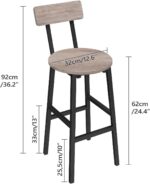 Bar Stools, Set of 2 Round Bar Chairs with Footrest, 24.4 Inches Bar Stools with Back, Counter Bar Chairs, for Dining Room, Kitchen, Greige BAHG02101N2 - Image 4