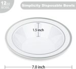 50 Pack Plastic Bowls with Silver Rim, 12 oz Disposable Soup Bowls, Heavy-duty Dessert Salad Bowl for Party, Wedding, Dinner, Christmas, Thanksgiving, and Catering - Image 3