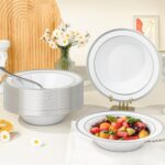 50 Pack Plastic Bowls with Silver Rim, 12 oz Disposable Soup Bowls, Heavy-duty Dessert Salad Bowl for Party, Wedding, Dinner, Christmas, Thanksgiving, and Catering - Image 6