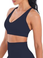 Sunzel V Neck Strappy Sports Bras for Women Criss Cross Back Halter Yoga Bra Removable Cups Padded Workout Running Gym Tops - Image 3