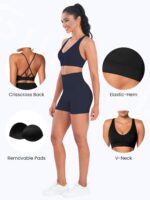 Sunzel V Neck Strappy Sports Bras for Women Criss Cross Back Halter Yoga Bra Removable Cups Padded Workout Running Gym Tops - Image 4