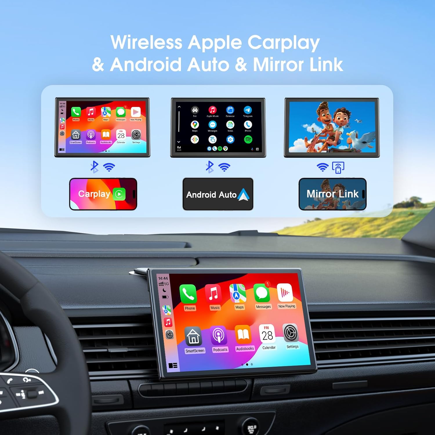 7" Wireless Apple Carplay Screen for Car & Android Auto, Portable Car Stereo with Magnetic Mount, Supports Landscape & Portrait, OTA/GPS/Mirror Link/Voice Control/Bluetooth/AUX/FM/WiFi - Image 4