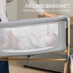 3 in 1 Baby Bassinet, Rocking Bassinets with Comfy Mattress and Wheels, Adjustable Height Bassinet Bedside Sleeper, Easy Folding Portable Crib for Newborn (Grey) - Image 4