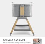 3 in 1 Baby Bassinet, Rocking Bassinets with Comfy Mattress and Wheels, Adjustable Height Bassinet Bedside Sleeper, Easy Folding Portable Crib for Newborn (Grey) - Image 6