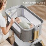 3 in 1 Baby Bassinet, Rocking Bassinets with Comfy Mattress and Wheels, Adjustable Height Bassinet Bedside Sleeper, Easy Folding Portable Crib for Newborn (Grey) - Image 7