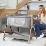 3 in 1 Baby Bassinet, Rocking Bassinets with Comfy Mattress and Wheels, Adjustable Height Bassinet Bedside Sleeper, Easy Folding Portable Crib for Newborn (Grey) - Image 9