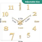VREAONE Frameless DIY Wall Clock,Large Modern 3D Mirror Wall Clock Decor Sticker DIY Clock kit for Home Living Room Bedroom Office Wall Decorations(Gold) - Image 4