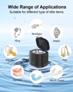 Jewelry Cleaner, 46kHz Professional Portable Ultrasonic Retainer Jewelry Cleaner for Dental Retainer, Mouth Guard, Watch, Ring, Jewelry Cleaner Machine - Household Use, Black - Image 3