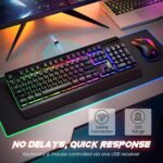 RisoPhy Wireless Gaming Keyboard and Mouse Combo, Metal Panel, 7 Color Backlits, Rechargeable 3200 mAh Battery, Wrist Rest, Sleep Mode, Light Up Keyboard + 7D 3200DPI Gaming Mice for PC Gamer - Image 3