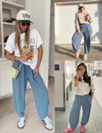 Xiaoxuemeng Womens Baggy Wide Leg Pants Casual Elastic Waisted Palazzo Harem Pants with Pockets - Image 3