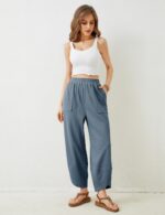 Xiaoxuemeng Womens Baggy Wide Leg Pants Casual Elastic Waisted Palazzo Harem Pants with Pockets - Image 7