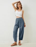 Xiaoxuemeng Womens Baggy Wide Leg Pants Casual Elastic Waisted Palazzo Harem Pants with Pockets - Image 8