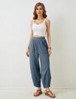 Xiaoxuemeng Womens Baggy Wide Leg Pants Casual Elastic Waisted Palazzo Harem Pants with Pockets - Image 9