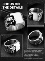Cool Retro Skull Rings 316L Stainless Steel/18K Gold/Black Gothic Skull Band Rings Faith Jewelry for Men Women, Size7-14 with Gift Box - Image 4