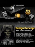 Cool Retro Skull Rings 316L Stainless Steel/18K Gold/Black Gothic Skull Band Rings Faith Jewelry for Men Women, Size7-14 with Gift Box - Image 5