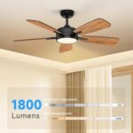 Roomratv Ceiling Fans with Lights,46 Inch,Remote Control,Night Light,Dimmable,Reversible,Noiseless,6 Speeds,Timer,Black Modern Ceiling Fan for Living Room,Bedroom,Kitchens,Kis room,Outdoor Patio - Image 5