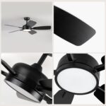 Roomratv Ceiling Fans with Lights,46 Inch,Remote Control,Night Light,Dimmable,Reversible,Noiseless,6 Speeds,Timer,Black Modern Ceiling Fan for Living Room,Bedroom,Kitchens,Kis room,Outdoor Patio - Image 8