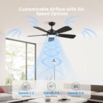 Roomratv Ceiling Fans with Lights,46 Inch,Remote Control,Night Light,Dimmable,Reversible,Noiseless,6 Speeds,Timer,Black Modern Ceiling Fan for Living Room,Bedroom,Kitchens,Kis room,Outdoor Patio - Image 9