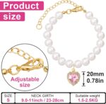 2pcs Cat Dog Pearl Collar, Small Heart Shape Rhinestone Pet Necklace, Adjustable Wedding Party Pet Jewelry Accessories for Puppy Small Cats- White & Pink - Image 3