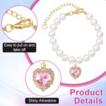 2pcs Cat Dog Pearl Collar, Small Heart Shape Rhinestone Pet Necklace, Adjustable Wedding Party Pet Jewelry Accessories for Puppy Small Cats- White & Pink - Image 4