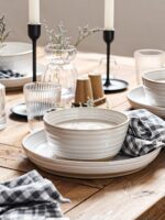 LE TAUCI Dinnerware Sets 12 PCS, Ceramic Plates and Bowls Set, For Housewarming (28 oz Cereal Bowl+ 8" Salad Dish+10" Dinner Plate) x 4, Oven safe, Arctic White - Image 3