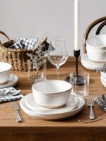 LE TAUCI Dinnerware Sets 12 PCS, Ceramic Plates and Bowls Set, For Housewarming (28 oz Cereal Bowl+ 8" Salad Dish+10" Dinner Plate) x 4, Oven safe, Arctic White - Image 8