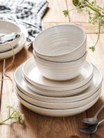 LE TAUCI Dinnerware Sets 12 PCS, Ceramic Plates and Bowls Set, For Housewarming (28 oz Cereal Bowl+ 8" Salad Dish+10" Dinner Plate) x 4, Oven safe, Arctic White - Image 10