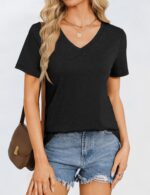 Womens Short Sleeve T Shirts V Neck Tops Summer Trendy Comfy Casual Basic Tee Shirt - Image 3
