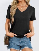 Womens Short Sleeve T Shirts V Neck Tops Summer Trendy Comfy Casual Basic Tee Shirt - Image 4