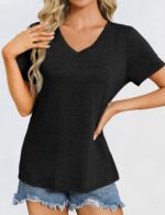 Womens Short Sleeve T Shirts V Neck Tops Summer Trendy Comfy Casual Basic Tee Shirt - Image 5