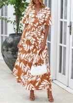 PRETTYGARDEN Women's Summer Maxi Dress 2025 Resort Wear Boho Floral V Neck Puff Short Sleeve Ruffle Flowy Beach Long Dresses - Image 8