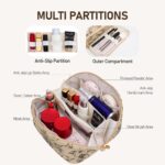 Large Capacity Cosmetic Bag for Women, Waterproof PU Leather Makeup Bag for Travel,Toiletry Bag Make up Organizer with Divider and Handle (Lighting Coffee) - Image 3