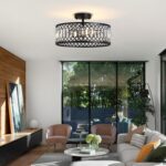 16" Black Crystal Ceiling Light, 3-Light Modern Semi Flush Mount Ceiling Light Fixture, Round Crystal Chandelier for Dining Room Bedroom Living Room Kitchen Hallway, E26 Sockets - Image 3