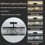 16" Black Crystal Ceiling Light, 3-Light Modern Semi Flush Mount Ceiling Light Fixture, Round Crystal Chandelier for Dining Room Bedroom Living Room Kitchen Hallway, E26 Sockets - Image 5