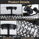 16" Black Crystal Ceiling Light, 3-Light Modern Semi Flush Mount Ceiling Light Fixture, Round Crystal Chandelier for Dining Room Bedroom Living Room Kitchen Hallway, E26 Sockets - Image 6