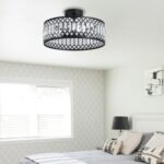 16" Black Crystal Ceiling Light, 3-Light Modern Semi Flush Mount Ceiling Light Fixture, Round Crystal Chandelier for Dining Room Bedroom Living Room Kitchen Hallway, E26 Sockets - Image 7