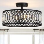 16" Black Crystal Ceiling Light, 3-Light Modern Semi Flush Mount Ceiling Light Fixture, Round Crystal Chandelier for Dining Room Bedroom Living Room Kitchen Hallway, E26 Sockets - Image 8