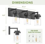 Espird Bathroom Vanity Light, 3 Light Matte Black Vanity Lights with Clear Glass Shade, 22in Modern Wall Sconces, Bathroom Lighting Fixtures Over Mirror for Living Room - Image 3