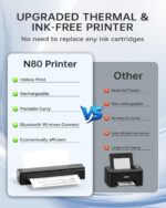 Portable Printers Wireless for Travel, N80 Wireless Thermal Printer Bluetooth Inkless Printer Support 8.5" X 11" US Letter & A4 Size, Compatible with iOS, Android, Laptop for Office, Home, Car, Black - Image 5