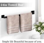 24Inch Matte Black Bathroom Hardware Set, Square Bath Towel Bar Set, SUS304 Stainless Steel Heavy Duty Towel Racks for Bathroom Wall Mounted (12pcs/24 inch) - Image 3