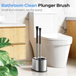 HAMITOR Toilet Plunger and Brush Set: 2 Pack 2 in 1 Stainless Steel Rustproof Combo with Curved Bristles - Heavy Duty Toilet Unclogging for Family Bathroom - Compact Apartment Cleaning Accessories - Image 8