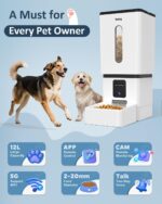 Automatic Dog Feeder Large Breed with Camera - 12L/50 Cups 5G WiFi App Control Dog Food Dispenser, Easy Setup, HD 1080P Video with Night Vision by Yakry - Image 4