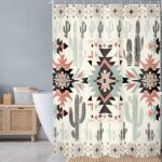 Western Aztec Cactus Shower Curtain 54Wx78H Inch Southwestern Boho Tribal Geometric Ethnic Shower Curtain Bathroom Set Native American Waterproof Bath Decoration Accessories Home Decor - Image 3