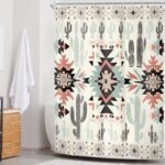 Western Aztec Cactus Shower Curtain 54Wx78H Inch Southwestern Boho Tribal Geometric Ethnic Shower Curtain Bathroom Set Native American Waterproof Bath Decoration Accessories Home Decor - Image 4