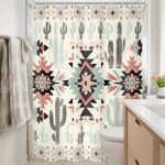 Western Aztec Cactus Shower Curtain 54Wx78H Inch Southwestern Boho Tribal Geometric Ethnic Shower Curtain Bathroom Set Native American Waterproof Bath Decoration Accessories Home Decor - Image 5