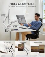 HUANUO Dual Monitor Stand - Full Adjustable Monitor Desk Mount Swivel Vesa Bracket with C Clamp, Grommet Mounting Base for 13 to 32 Inch Computer Screens - Each Arm Holds 4.4 to 19.8lbs - White - Image 4