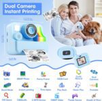 Kids Camera Instant Print - Dual-Lens Selfie Cameras, Portable Toddler Digital Camera Toy with 3 Roll Paper - Christmas Birthday Idea Gift for 3 4 5 6 7 8 9 10 11 12 Years Old Boys 32G (Blue) - Image 3