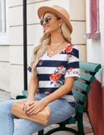 Zeagoo Womens Summer Tops Short Sleeve Casual Shirts Floral Tee Trendy 2025 Basics V Neck Plain Tshirt - Image 4
