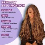 Human Braiding Hair For Boho Braids Deep Water Wave Human Bulk Hair for Braiding 12A Brazilian Virgin Human Hair Extensions for Boho Braids 3 Bundles/Pack 110g Auburn Ginger 14inch - Image 4